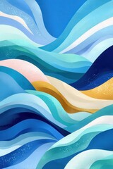 Poster - Abstract wavy blue and gold textured artwork with flowing patterns