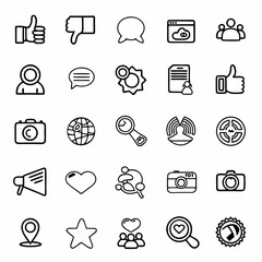 Fototapete - Social media icons vector set like dislike comment share user group camera location and more outline style 100