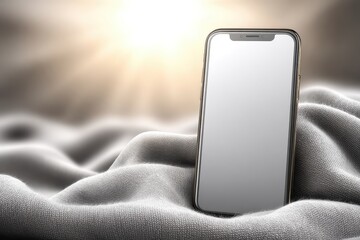 Poster - an isolated modern smartphone device displaying a blank screen, placed on a gray fabric surface, shi