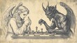 © Angelo - A dramatic game of chess between a serene angel and a formidable demon, highlighting the clash of good and evil.