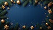 © Roushon_AI_Designer - Elegant Gold and Blue Christmas Festive Border Design Perfect for Holiday Cards and Invitations