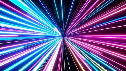 Poster - Abstract hyperspace jump effect with multiple colored lines emanating from center, generating a vibrant modern graphic design.