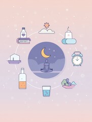 Poster - Wellness Routine Infographic for Better Sleep Features Calming Icons and Pastel Colors to Promote Relaxation and Restful Evenings