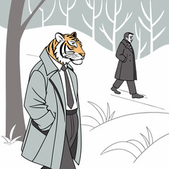 Poster - man in a suit with a tiger