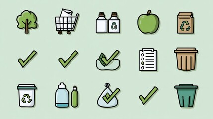 Aufkleber - Sustainable Living Tips Infographic Featuring Zero Waste Icons and Checklist for Eco-Friendly Practices