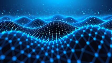 Fototapete - Abstract Digital Waveforms Futuristic Technology Background with Glowing Nodes and Connections