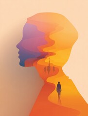 Poster - Five Effective Tips for Stress Relief Presented in a Modern and Minimal Design With Warm Tones and a Human Silhouette