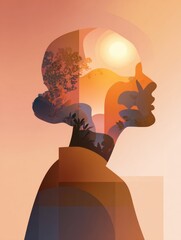 Poster - Five Effective Tips for Stress Relief With a Modern Minimal Design Infographic Showcasing a Human Silhouette and Warm Gradient Tones