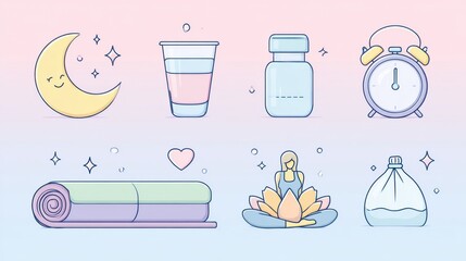 Poster - Improve Sleep Quality With a Wellness Routine Featuring Pastel Colors and Clean Icons for Better Health and Relaxation Practices