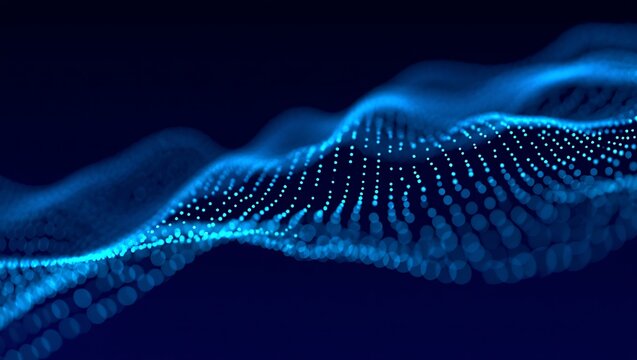 Abstract Blue Data Wave Digital Flow and Particle Dynamics Visualization