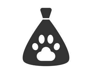 Poster - Icon of a bag or sack with a dog paw print, symbolizing pet care, food, or related products. Use for veterinary, animal shelter, or pet product designs. Minimalist  clear.