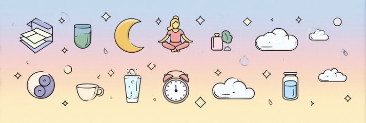 Poster - Wellness Routine Infographic for Better Sleep Featuring Calming Icons and a Minimalist Pastel Design