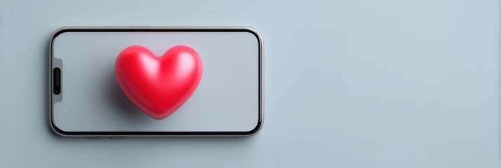 Poster - Minimal Heart Icon on Smartphone Screen Representing Love and Connection in a Modern Digital World