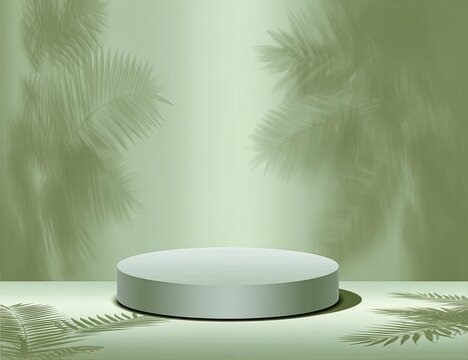 Light-green, circular podium with palm tree shadows