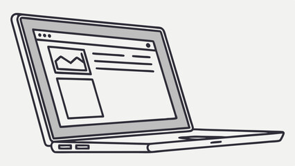 Fototapete - Simple Line Drawing of a Laptop Computer Displaying Data