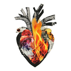 Wall Mural - png paper collage of flaming heart esoteric flame heart fire.