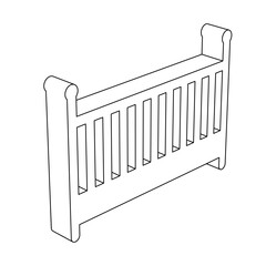 Poster - The outline of a large baby cot symbol is made with black lines. 3D view of the object in perspective. Vector illustration on white background