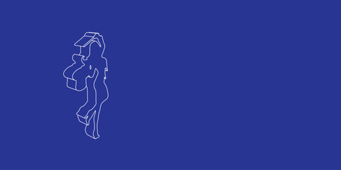 Poster - The outline of a large enchantress symbol made of white lines on the left. 3D view of the object in perspective. Vector illustration on indigo background
