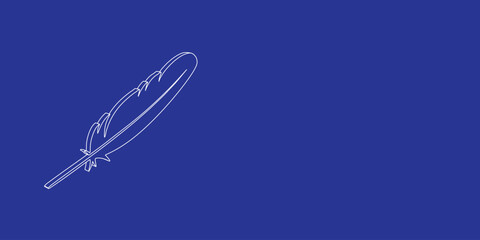 Poster - The outline of a large feather symbol made of white lines on the left. 3D view of the object in perspective. Vector illustration on indigo background