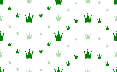 Poster - Seamless pattern of large and small green crown symbols. The elements are arranged in a wavy. Illustration on light green background