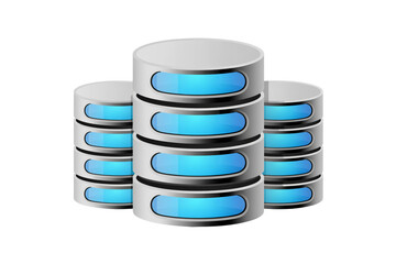 Leinwandbilder - Three database server icons with a silver metallic finish and blue glowing data storage levels