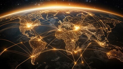 Poster - Intermodal transport connections over a dark global map showing efficiency in global shipping