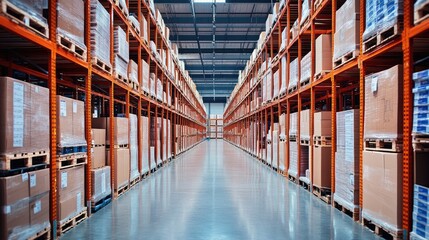 Poster - Organized pallet racks in a clean logistics warehouse with inventory barcodes visible