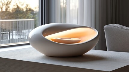 Poster - Illuminated organic lamp in serene modern living room