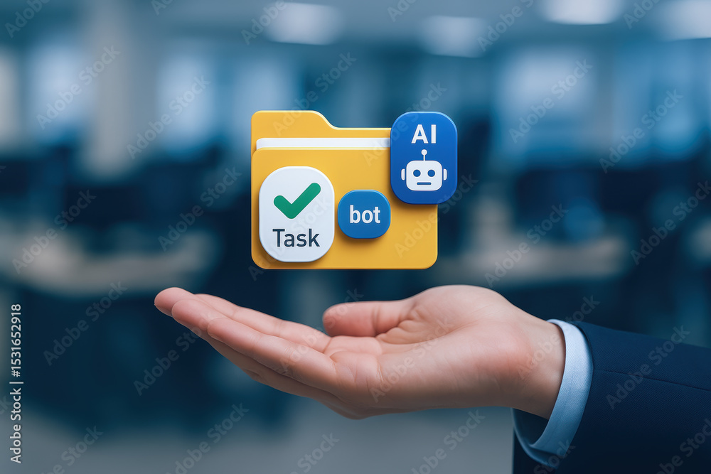 Artificial intelligence and automatic bot task management concept with ...