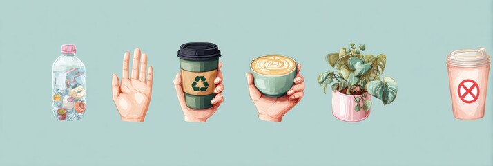 Aufkleber - Visual Guide to Refusing Single-Use Plastics in Cafes for a More Sustainable Lifestyle