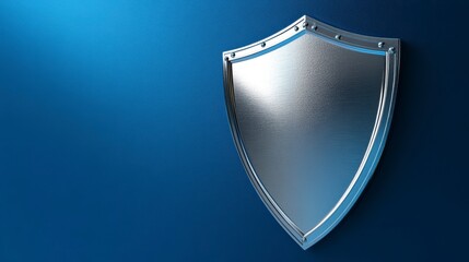 Poster - A metallic silver shield against a deep blue background.