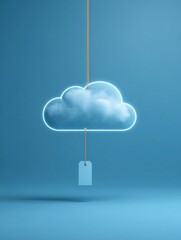 Aufkleber - Suspended Cloud Sync Symbol With Malfunction Tag Against a Minimalistic Blue Background