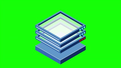 Fototapete - Isometric futuristic server animation. Isometric database or data center. Abstract blockchain. Computer storage. Cloud storage. 4K video animated in isometric style