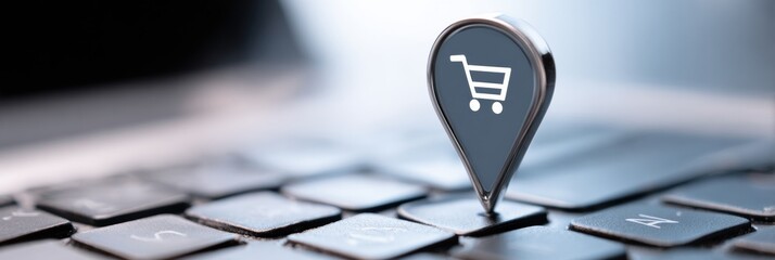 Poster - Tracking Blocker Symbol Displayed Over Online Shopping Website Interface With Keyboard Keys Visible in Background