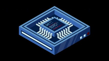 Fototapete - Isometric futuristic server animation. Isometric database or data center. Abstract blockchain. Computer storage. Cloud storage. Transparent background with alpha channel