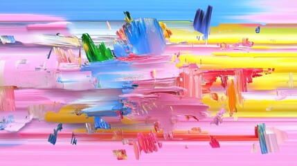 Leinwandbilder - Tech-inspired glitch pattern in pastel colors with horizontal noise bands and digital interference