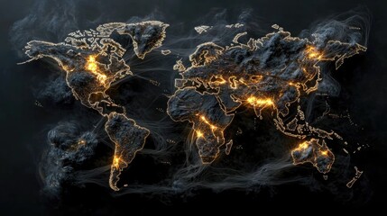 Poster - Network of glowing flight routes connecting major cities on a digital world map