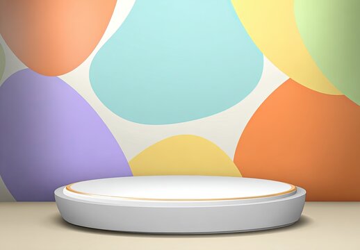 Round, white pedestal on pastel-colored backdrop