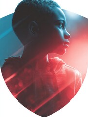 Leinwandbilder - Teen Profile Icon With Cyber Shield in a Glowing Orb Design Showcasing Futuristic Technology Aesthetics