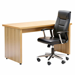 Poster - Light Wood Desk and Black Leather Office Chair wooden desk