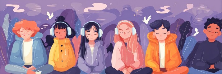 Poster - Top Five Effective Stress Relievers for High School Students in an Illustrated Infographic Format Promoting Relaxation and Well-Being