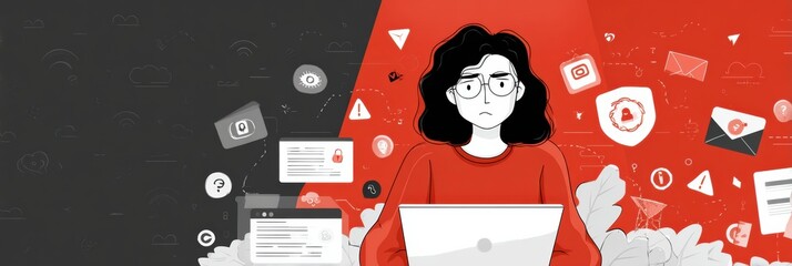 Aufkleber - User Experiences an Online Phishing Attack Surrounded by Scam Icons in a Digital Environment