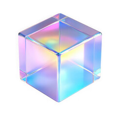 Poster - Iridescent glass cube 3d render isolated on transparent background