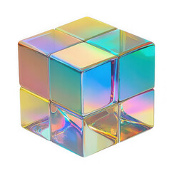 Poster - Iridescent glass cube puzzle isolated on transparent background
