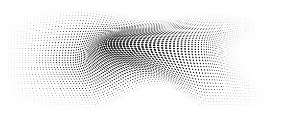 Fototapete - Flowing Wave Dot Halftone Pattern: Curve Gradient Shape on Transparent Background. Suitable for AI, Tech, Network, Digital, Science, and Technology Themes.