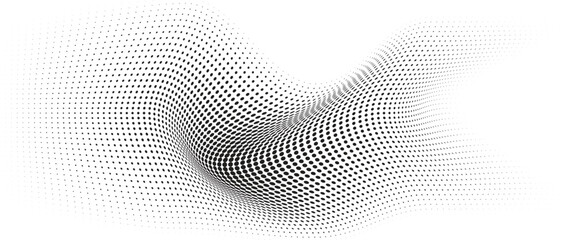 Fototapete - Flowing Wave Dot Halftone Pattern: Curve Gradient Shape on Transparent Background. Suitable for AI, Tech, Network, Digital, Science, and Technology Themes.