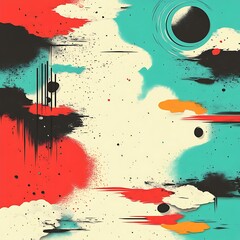 Poster - Abstract art, colorful and dynamic composition.  A blend of vibrant hues, textured brushstrokes, and geometric shapes, creating a visually arresting piece