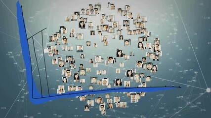 Poster - Profile sphere fading in, sliding axes initiating histogram rising and line graph mapping analytics