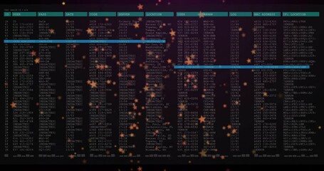 Poster - On launch interface showing log table highlighting rows for review while stars drifting over screen