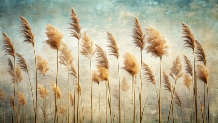 Wall Mural - Serene Meadow Tall Grasses Swaying Gently in a Soft Breeze Against a Textured Sky